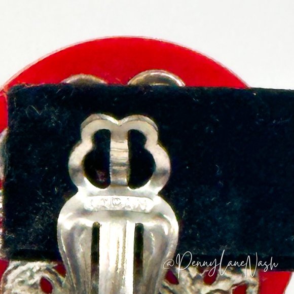 Vintage Clip On Large Red Button Earrings - Picture 6 of 7
